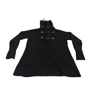 Ralph‎ Lauren Black Wool Cashmere Cable Knit Toggle Neck Sweater Womens L